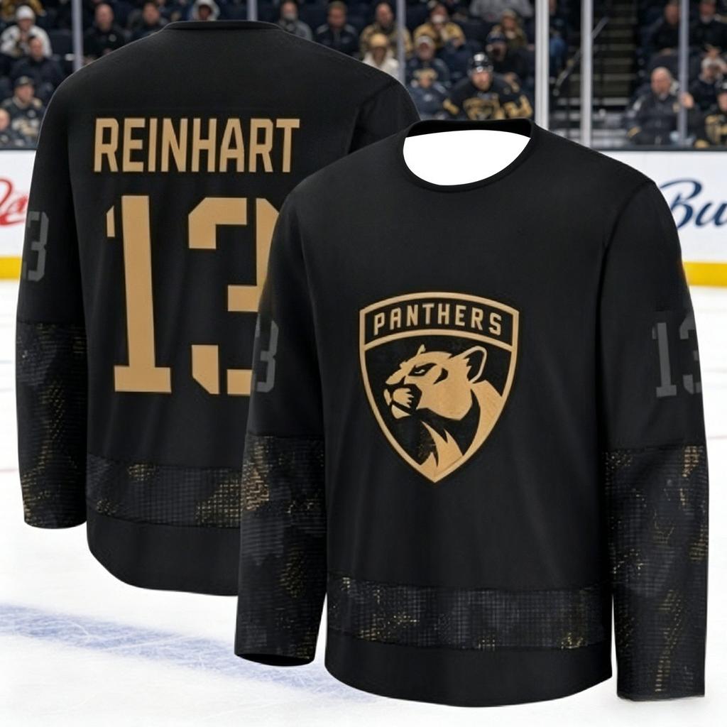 2026 Florida Herren Neue Schwarz-Gold-Edition Eishockey Trainingsanzug - 3D-gedrucktes, feuchtigkeitsableitendes Langarmshirt Familie