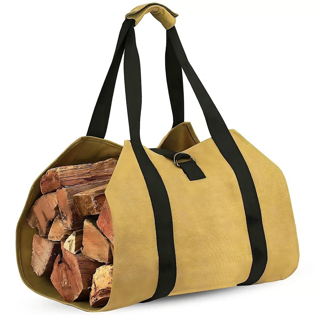 Large Capacity Wear-Resistant Canvas Firewood Carry Bag