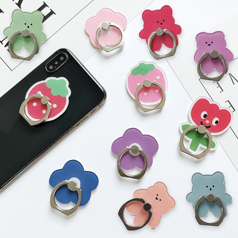 Cute Bear Phone Holder Flowers Finger Ring Stand Lazy Bracket Phone Kickstand