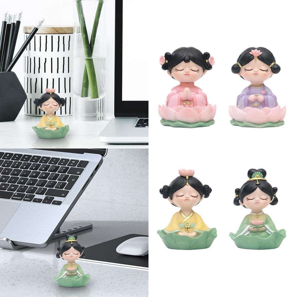 Girl Mini Statue Desktop Decoration Craft ,Creative ,Miniature Figurine Buddhist Girl Figurine for Cake Decoration Bedroom