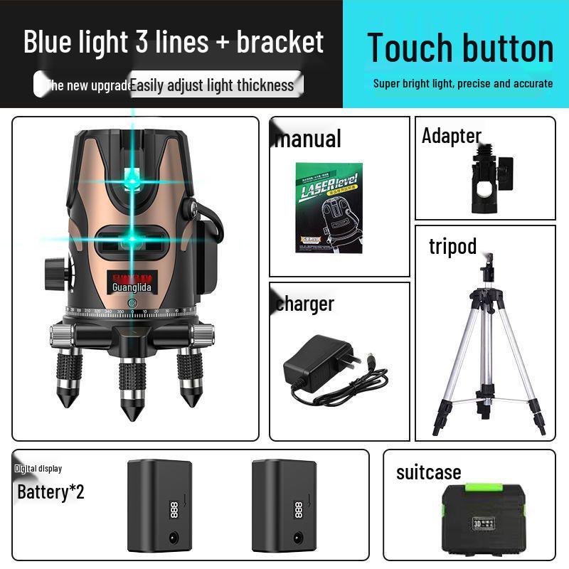 High Precision Outdoor Green Laser Level: 2, 3, 5 Line Infrared, Auto-Leveling with Blue Light LD.