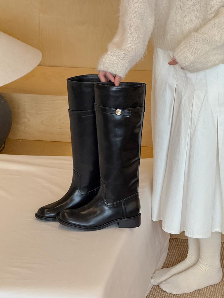 Small inner height increase wide tube knight boots women's autumn and winter new thick heel high tube knight boots but knee boots children