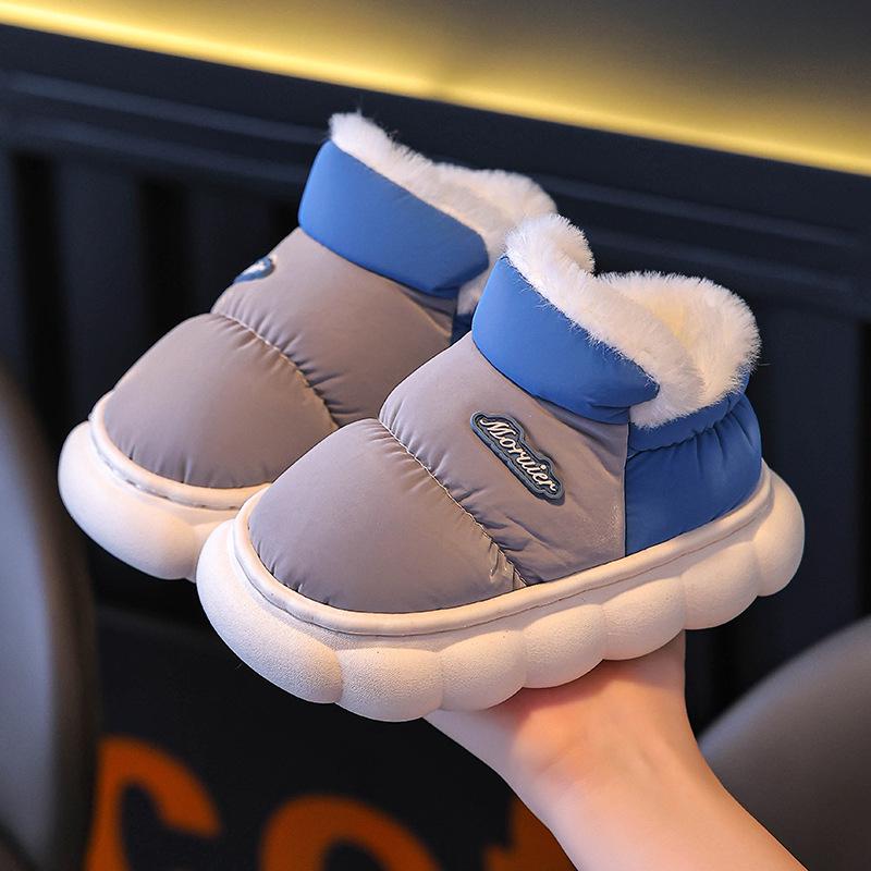 Children's Winter Velvet-Lined Cotton Slippers with Heel Support - Non-Slip, Waterproof, Warm Shoes for Big Kids & Parent-Child Pairs