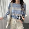 New Design Loose Fit Striped Long Sleeve T-Shirt for Women Spring/Autumn