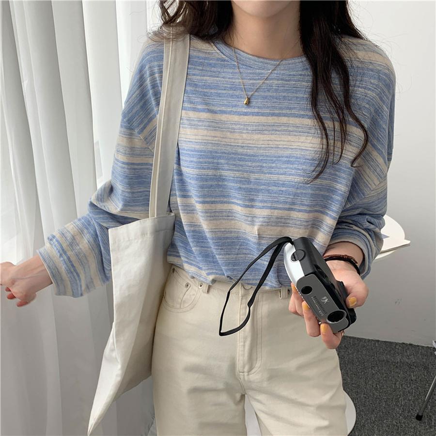 

New Design Loose Fit Striped Long Sleeve T-Shirt for Women Spring/Autumn XXL синій