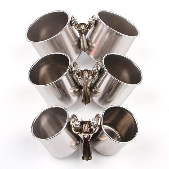 Bird Feed Can Cup with Clamp Stainless Steel Parrot Feeder Water Bowl Anti-Gnawing Easy