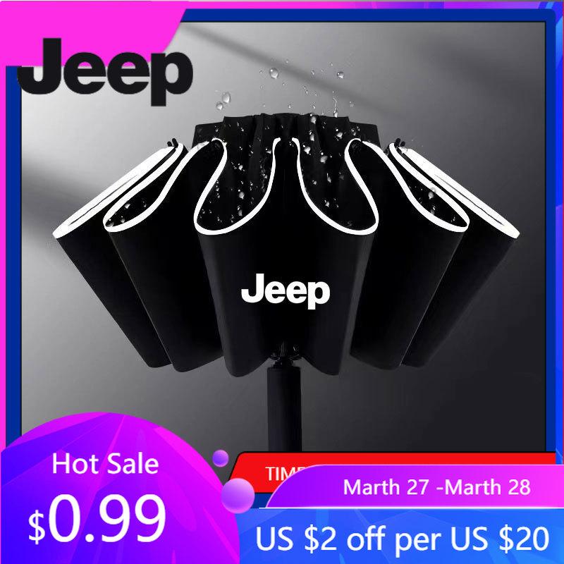 Für Jeep Auto Vollautomatischer Regenschirm Mit LED-Taschenlampe Reflektierendem Streifen Für Jeep Renegade Compass Grand Cherokee Wrangler