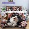 Cow Cat and flowers Pattern Bedding Home Decoration Birthday Gift (1 * duvet cover + 2 * pillowcase, without core)