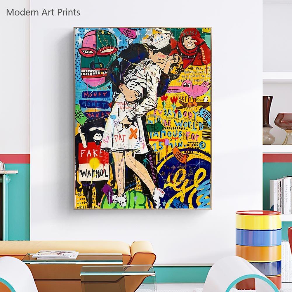 Victory Kiss Posters and Prints Graffiti Pop Art Victory Kiss Canvas Painting Wall Picture for Living Room Home Decor Cuadros