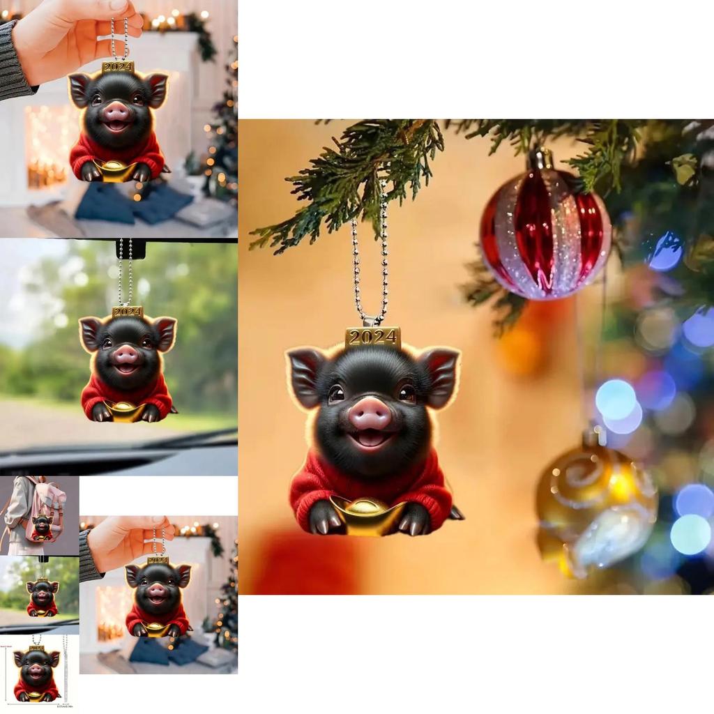 Unique Acrylic Black Pig Wealth Charm Car Decoration For Stylish Vehicle Interior