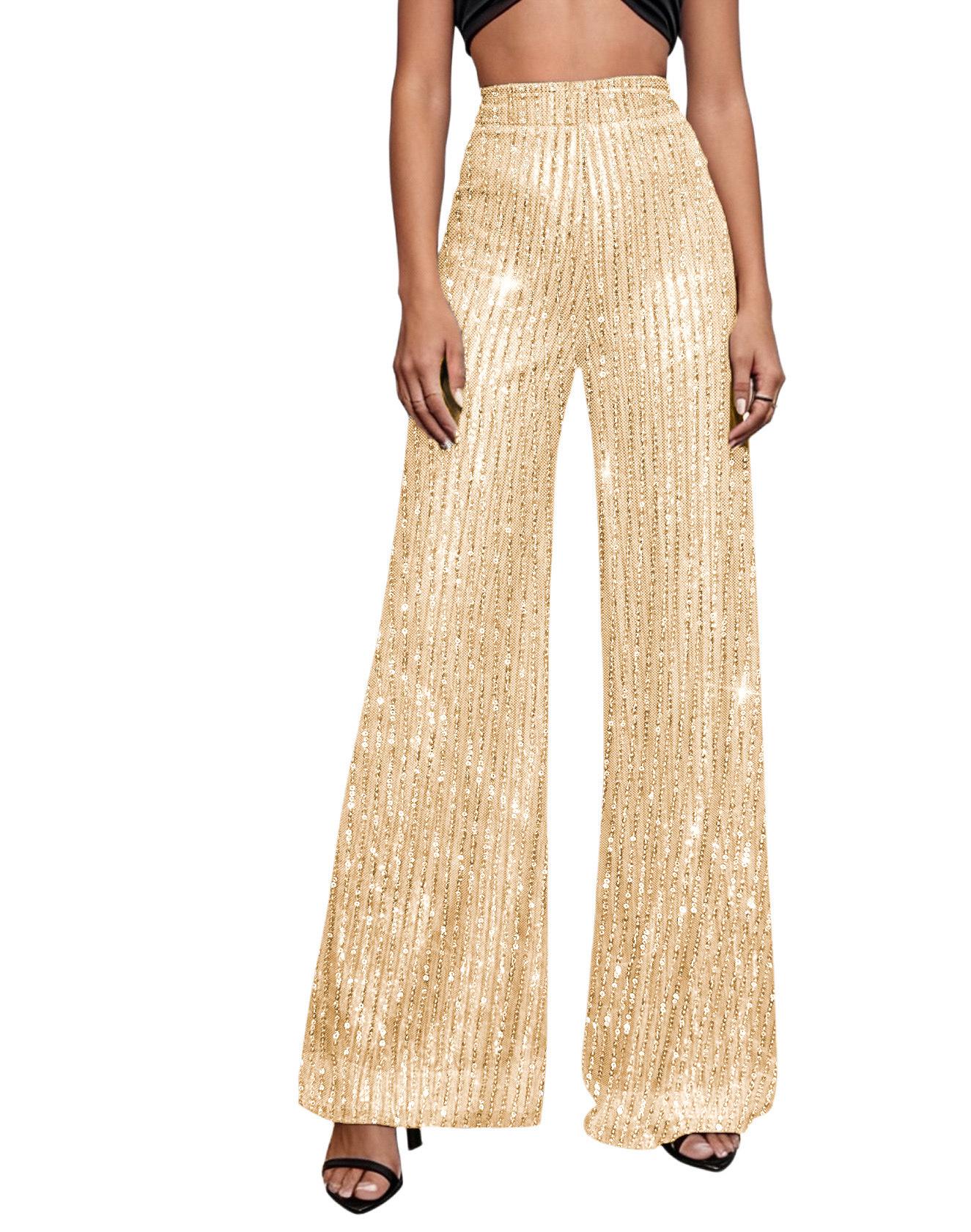 

Женские блестящие повседневные эластичные брюки с пайетками S шампанского