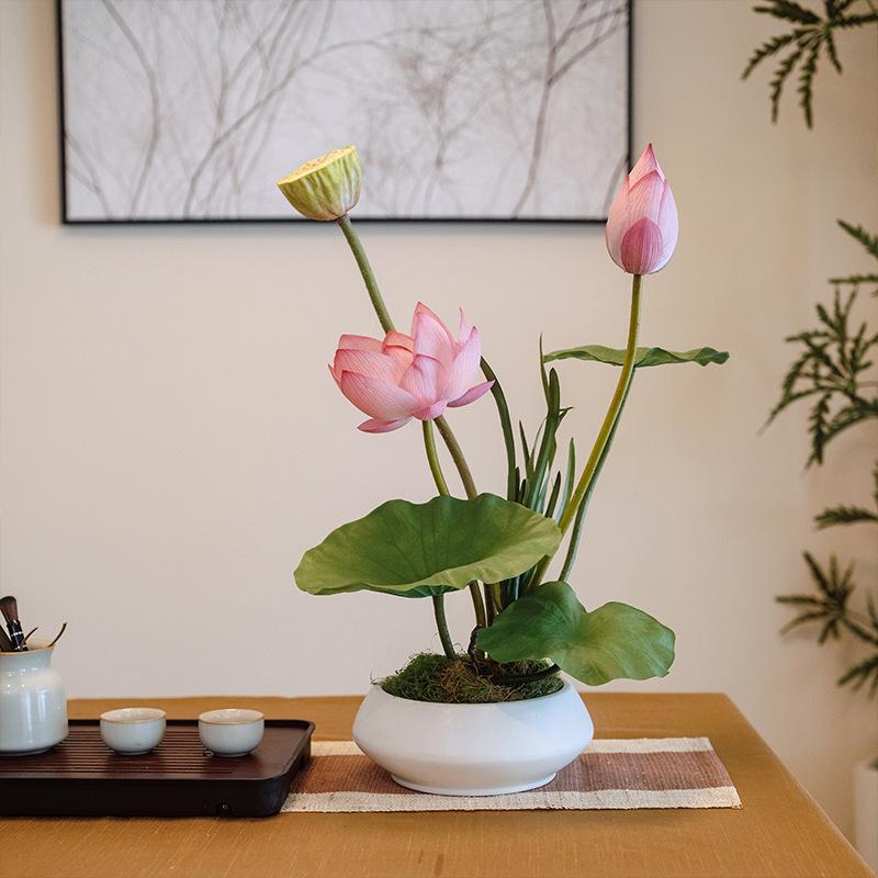 Bonsai Lotus Zen Arrangement: Elegant Artificial Flowers for Teahouse Décor