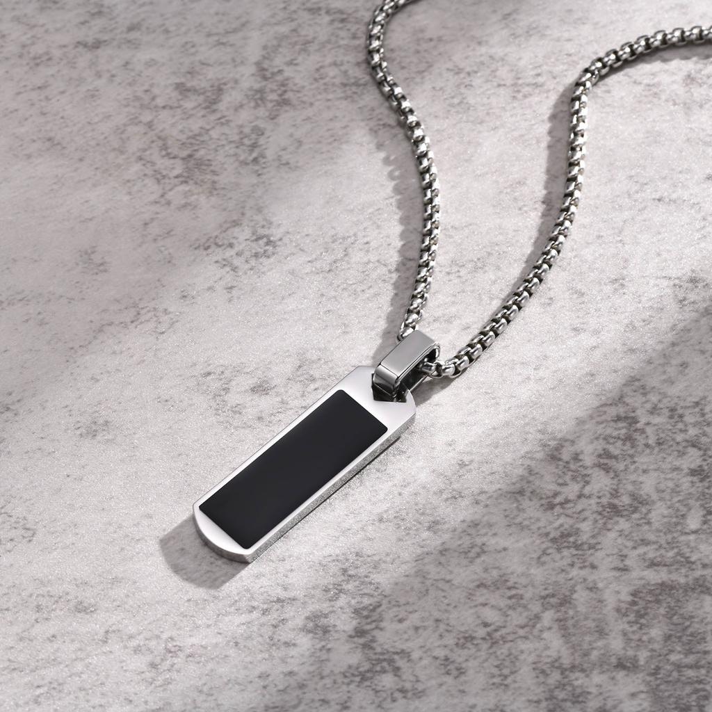 Small Rectangle Bar Pendant Necklace Stainless Steel Waterproof Punk Jewelry Cool Street Sport Wear