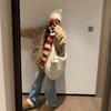 New polka dot milk tea lamb wool cardigan top loose lazy autumn and winter fur integrated coat women