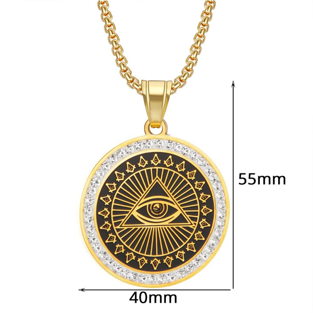 Hip Hop Iced Out All See Eye Pendant Male Gold Silver Color Stainless Steel Round Necklace For Men Masonic Jewelry Birthday Gift