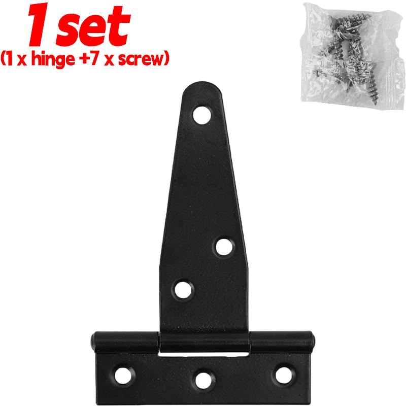 1/6set Steel T Shape Hinge Iron Triangle Hinge Rustproof Heavy Duty Furniture Hardware Black Home Door Gate Cabinet Hinges