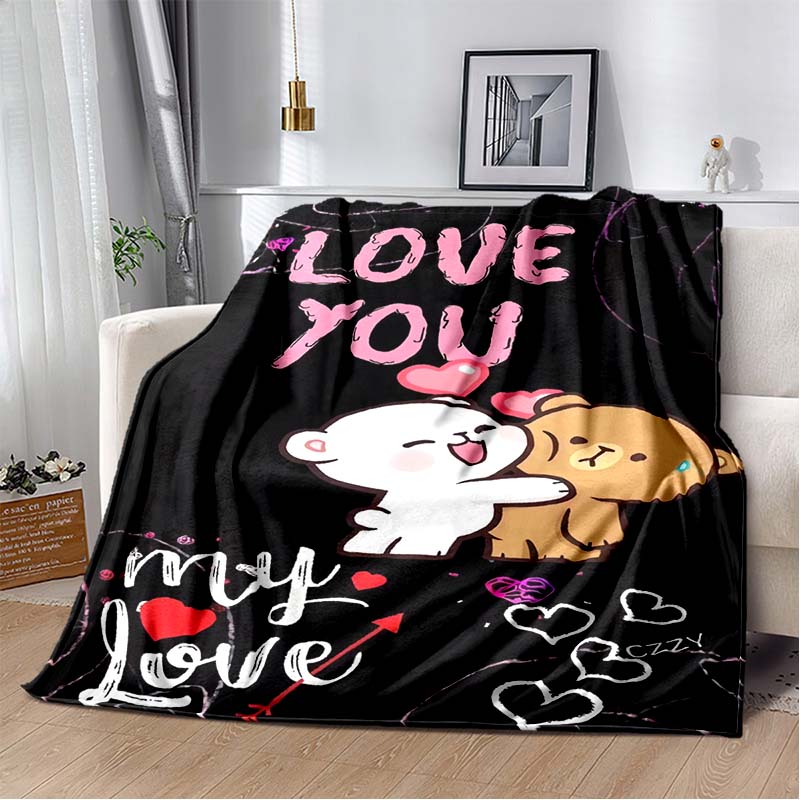 Cute Bubu and Dudu Series Blanket Cartoon Print Kids Warm Flannel Soft Comfortable Home Travel Blanket Bed Blanket Birthday Gift