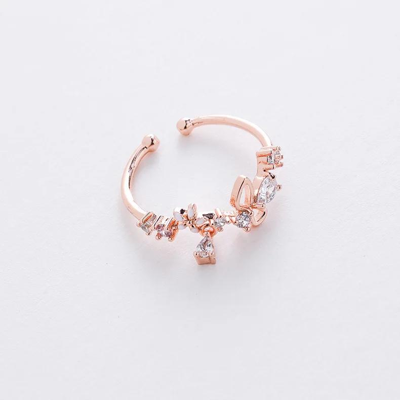 Korean New Exquisite Crystal Temperament Ring Sweet French Elegant Flower Opening Ring Female Jewelry