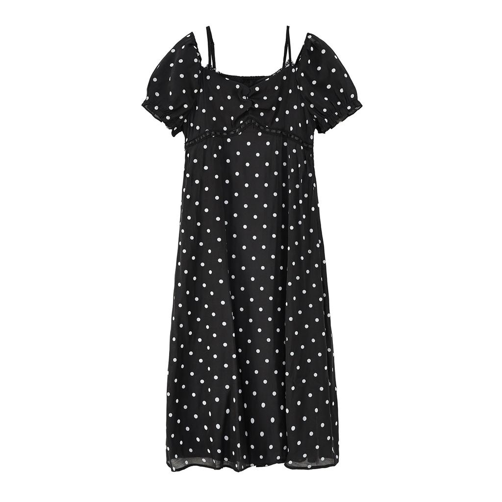 Large size women's Hepburn style polka dot dress 2026 summer waist thin elegant long skirt 254771