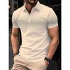 Men's Summer Casual Polo Shirt Beige with Gradient Geometric Print Slim Fit Short Sleeve