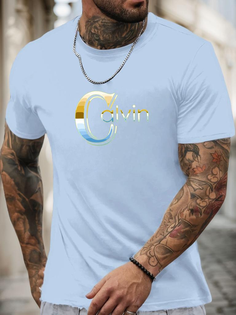Camiseta de Manga Corta Calvin para Hombre 100% Algodón Estampada Verano Cuello Redondo Transpirable Casual Moda Fresca Camiseta