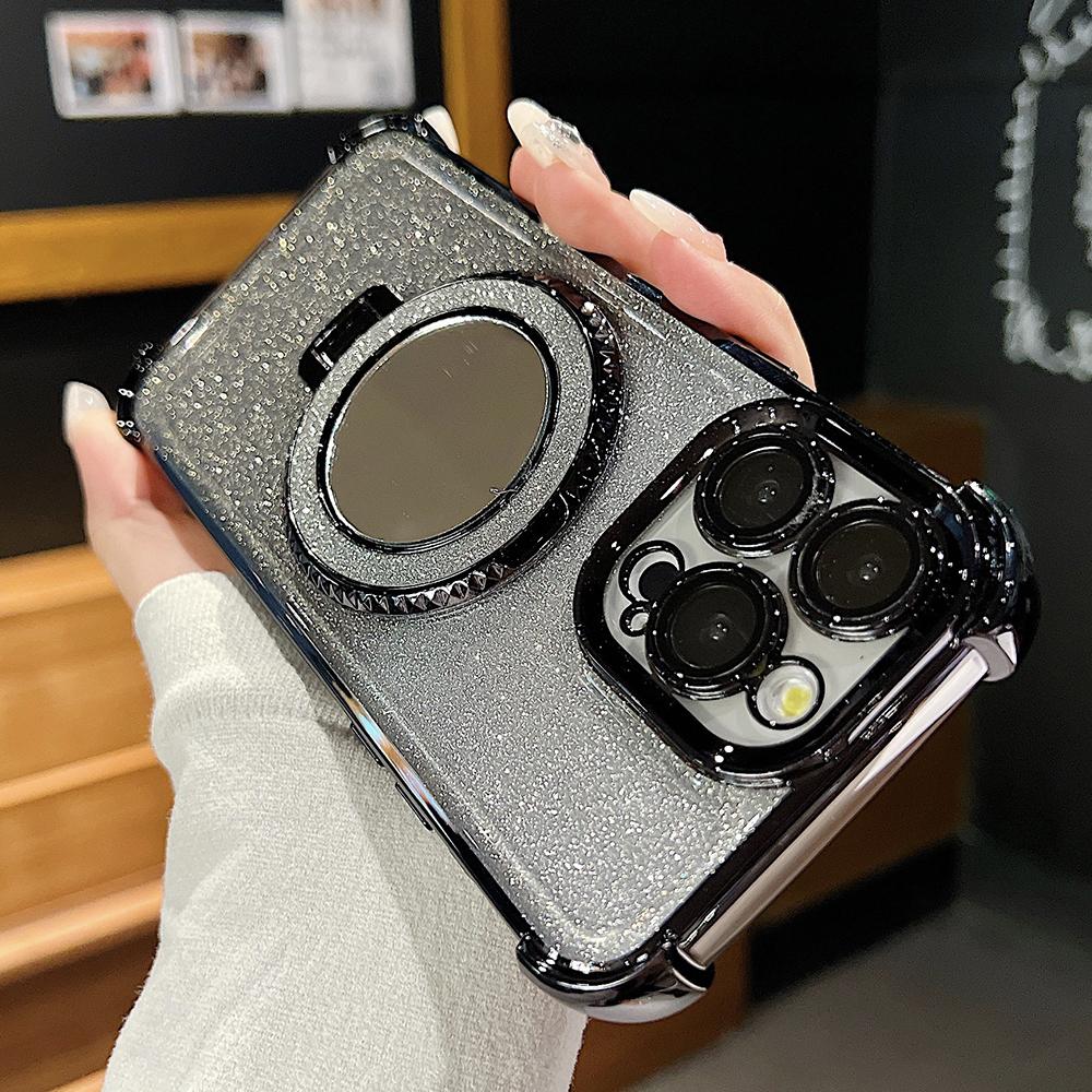 Plating Flash Mirror Holder Stand Weiches Silikon Vier Ecken Luftkissen Stoßfeste Schutzhülle für OPPO Reno Realme OnePlus Vivo