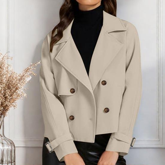 Damer Croppet Trenchcoat Casual Langermet Dobbelkneppet Jakke Hakket Revers Kort Blazer med Lommer Vår Høst Yttertøy