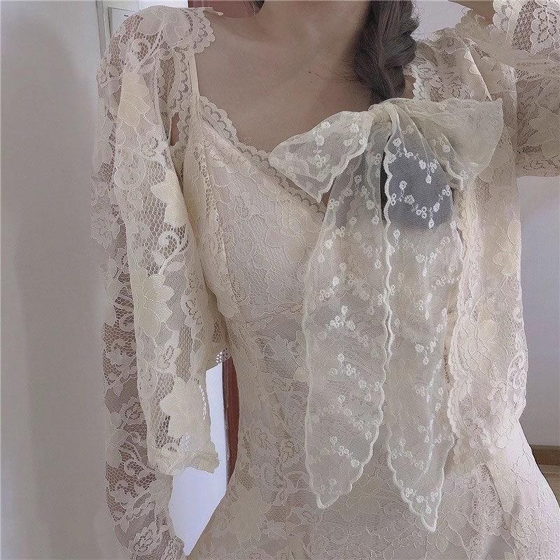 Femei Eșarfă Lungă Îngustă Albă Dantelă Decupată Colier Panglică Brodată Floral Culoare Solidă Elastice de Păr Accesorii de Păr de Vară