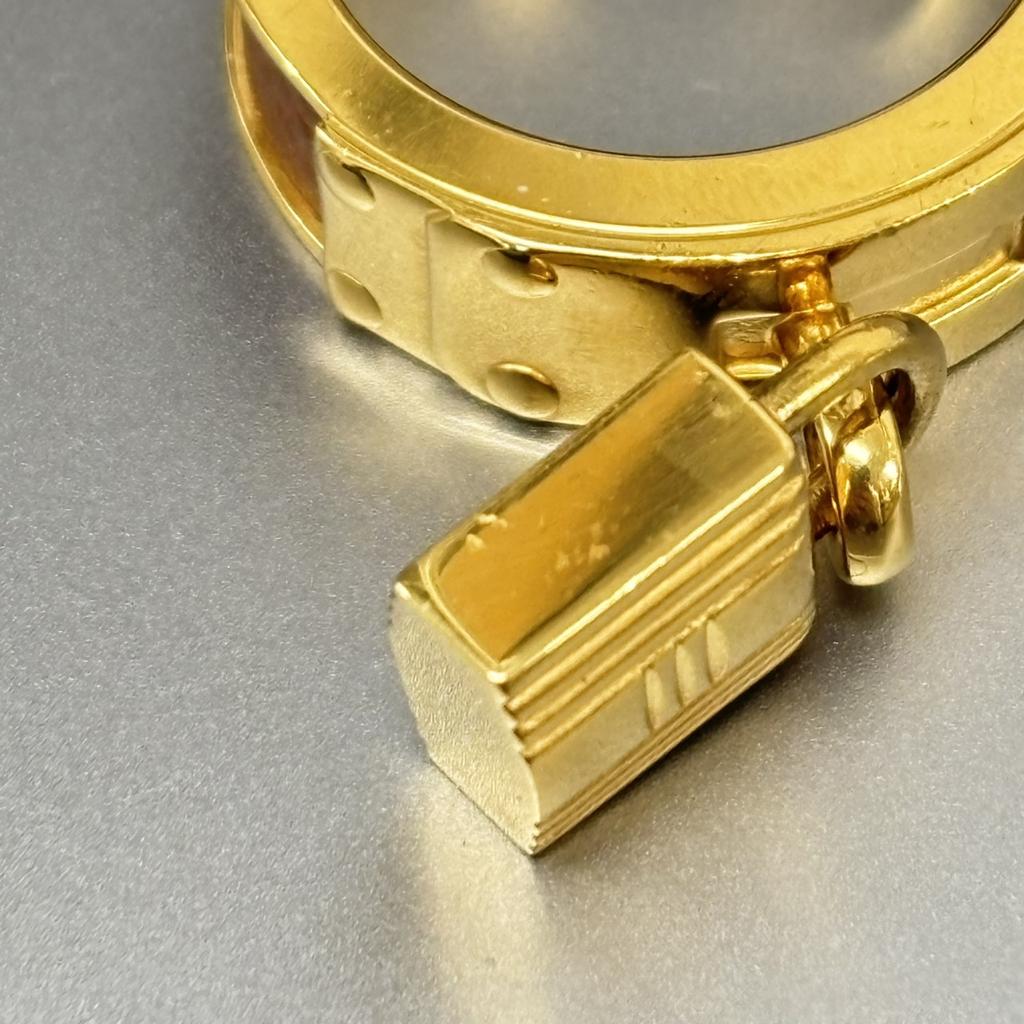 Used HERMES Scarf ring Kelly Cadena motif metal/leather 14.7g gold Brown plating