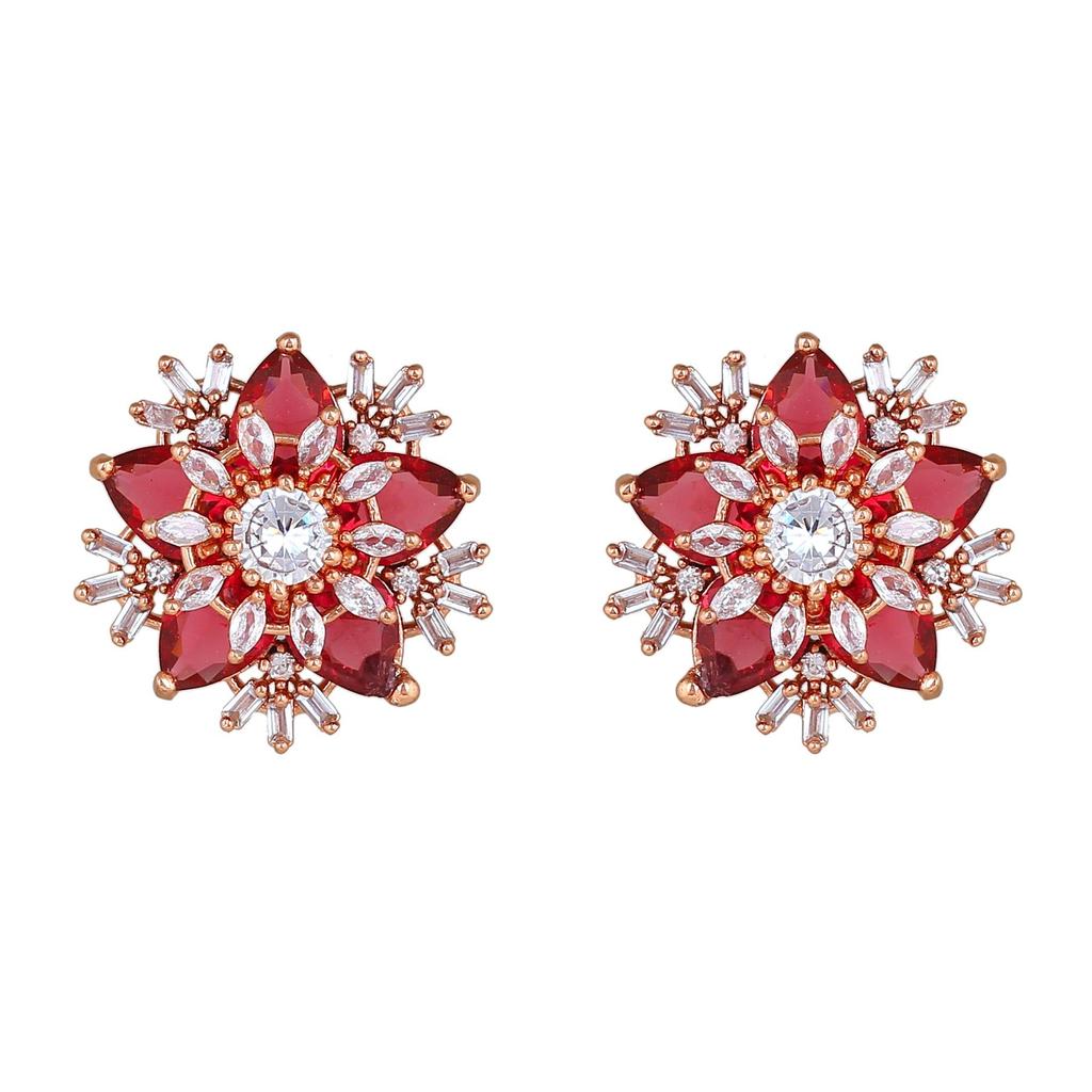 Cercei cu șurub din aur roz și zirconiu, piatră roz, turmalină, pentru femei, Estele Designer