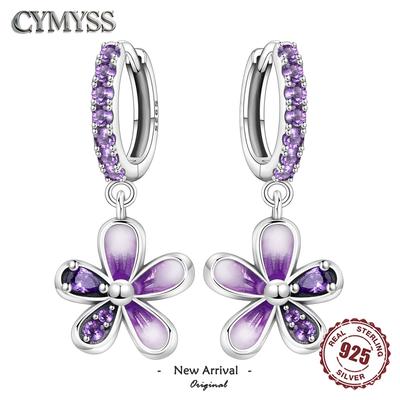 925 Silver Needle Purple Zircon Asymmetric Flower Earrings High Quality Fashion Wedding Party Jewelry Gifts for Women