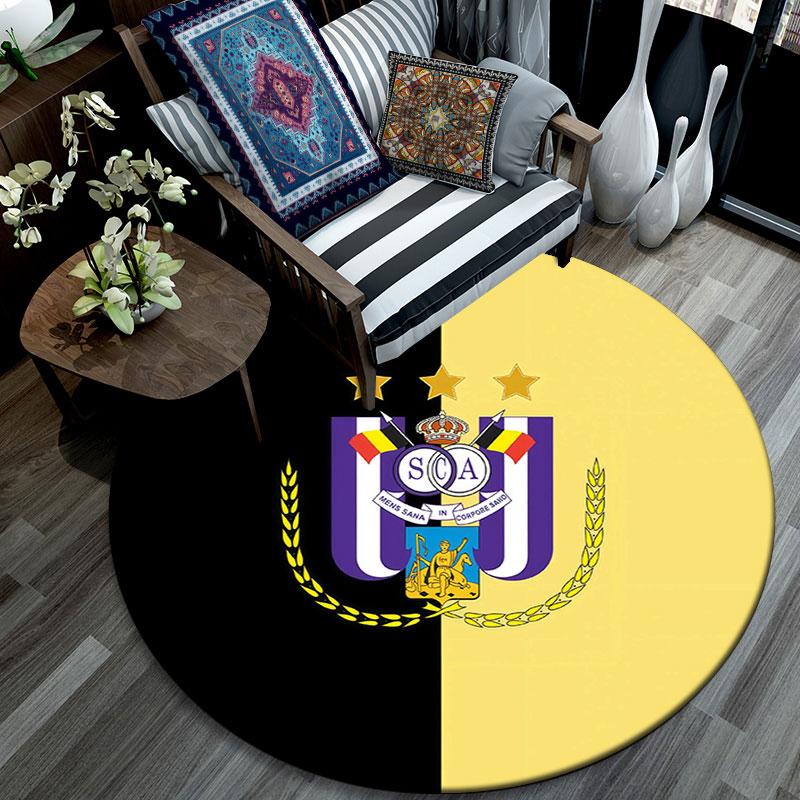 RSC Anderlecht, Tappeto Rotondo, Tappeto per Soggiorno Camera da Letto Divano Stanza dei Giochi Decorazione, Tappetino Antiscivolo