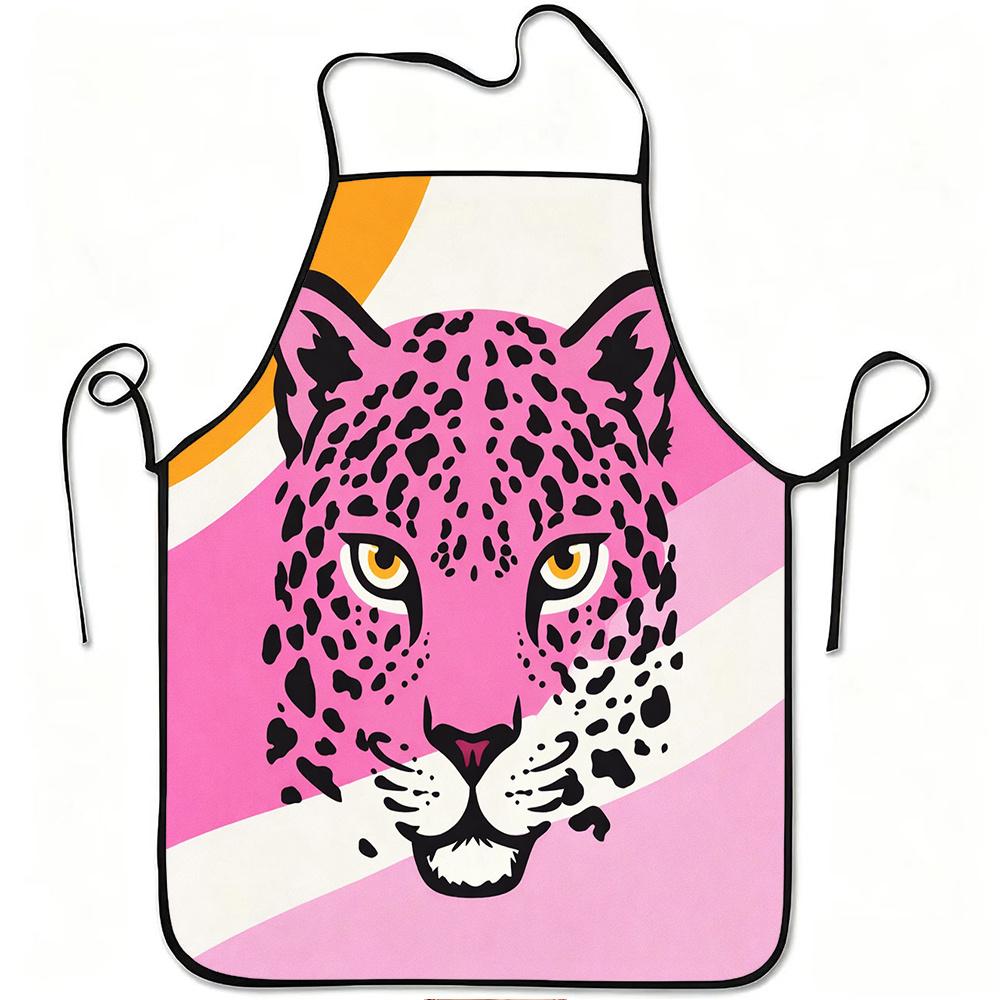 1pc Pink Leopard Print Apron with Adjustable Waistband - Durable Easy-Clean Polyester Suitable for Kitchen Cooking, Gardening, Foraging, Christmas & H
