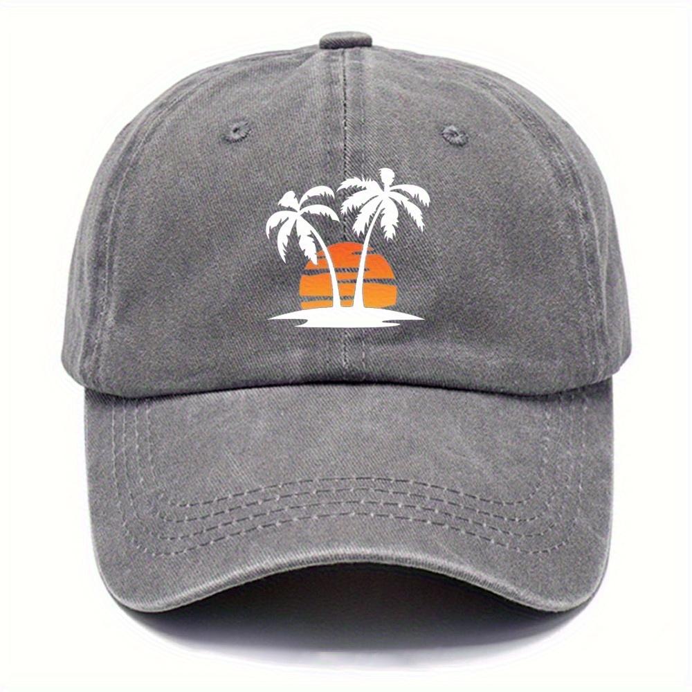 

Tropical Sunset Palm Tree Baseball Cap Distressed Washed Casual Outdoor Travel Beach Hat Unisex One Size сірий