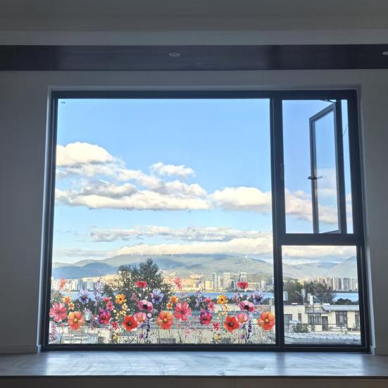 Adesivo Colorato Floreale per Finestra Primavera Estate Fiori Selvatici Statico Pellicole per Finestra Biadesive Decalcomanie Anti-Collisione per Porte in Vetro per Soggiorno Camera da Letto