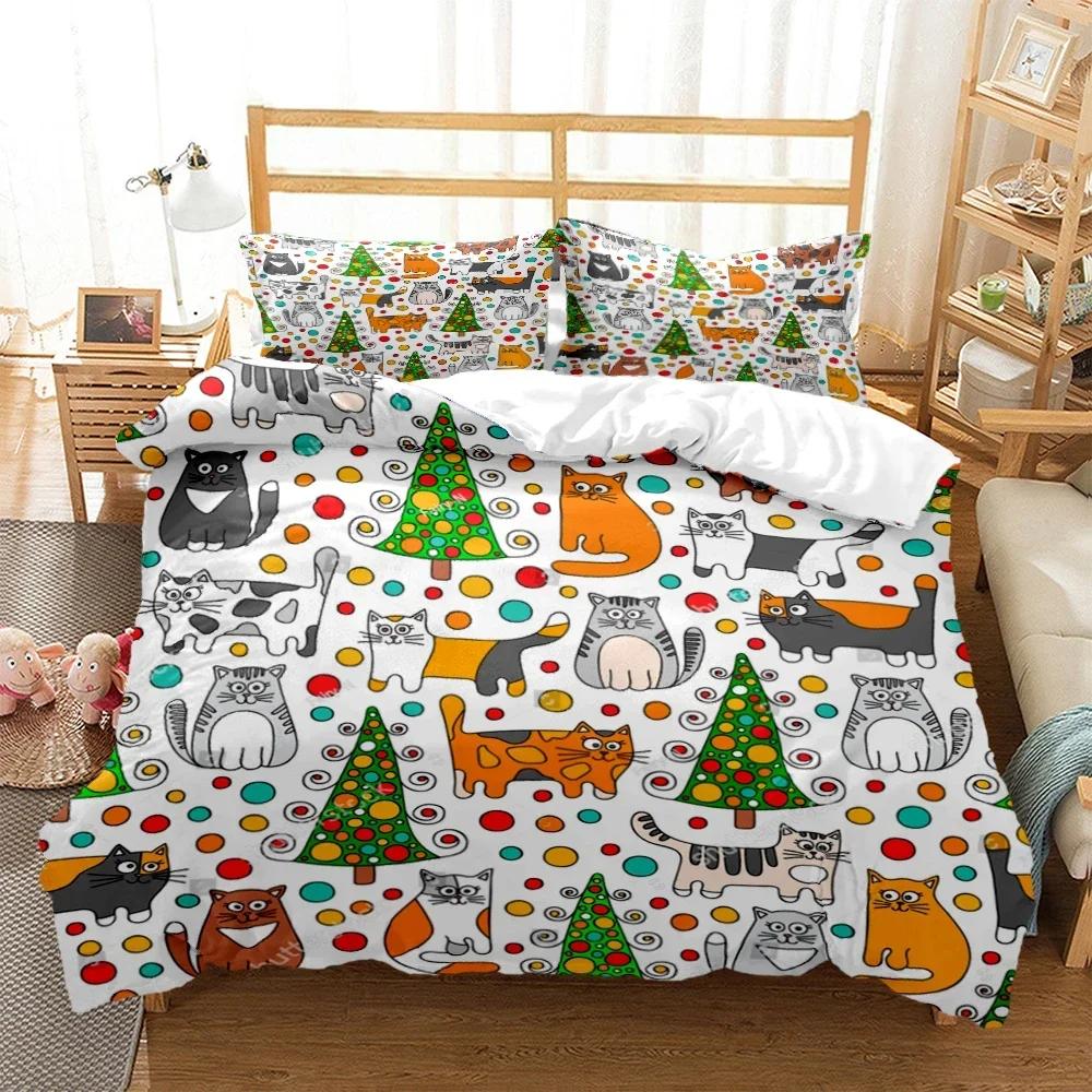 New 3D Print Cartoon Cat Print Comfortable Duvet Quilt Cover Pillowcase Bedding Set Children Bedroom Decoration Home Textile
