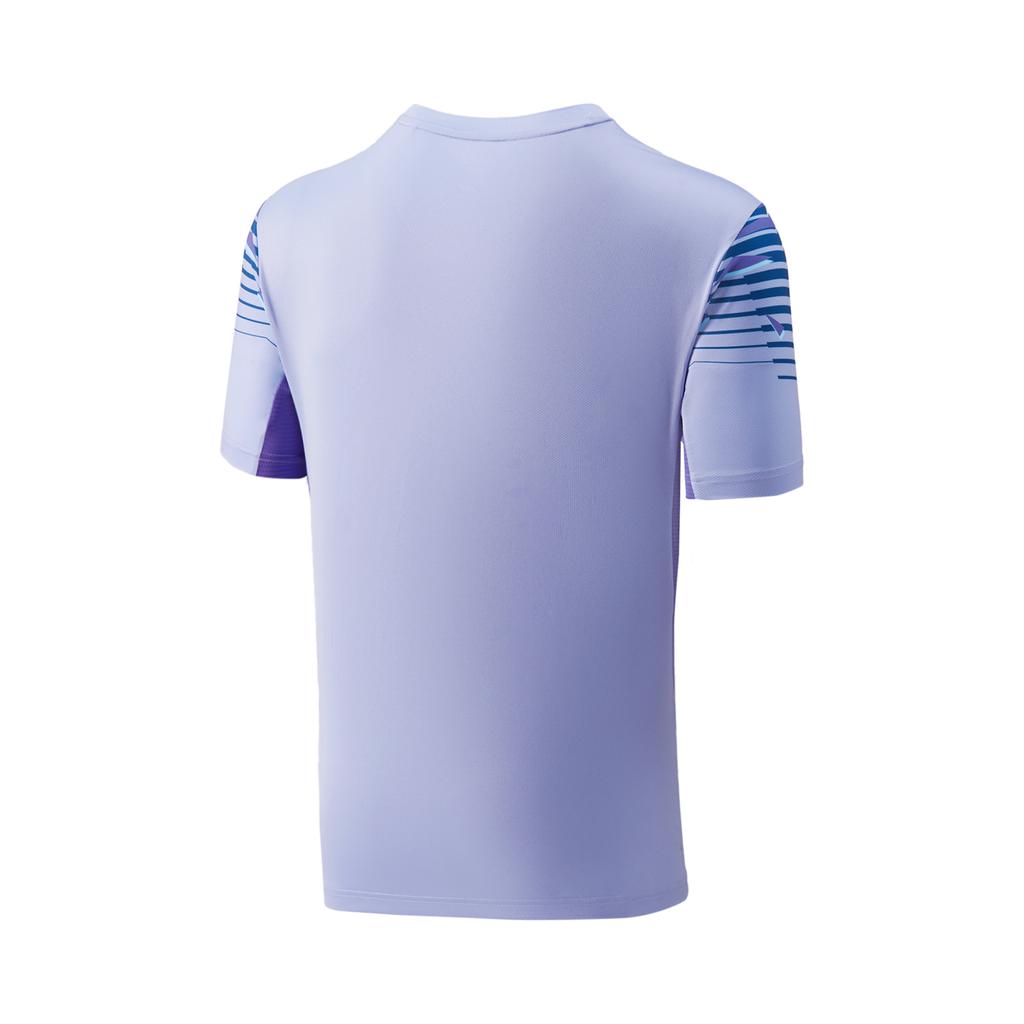 Li-Ning Contrast V-Neck Sweat-Wicking Sports Short Sleeve T-Shirt Unisex Tops Flower-Purple AAYU141-3