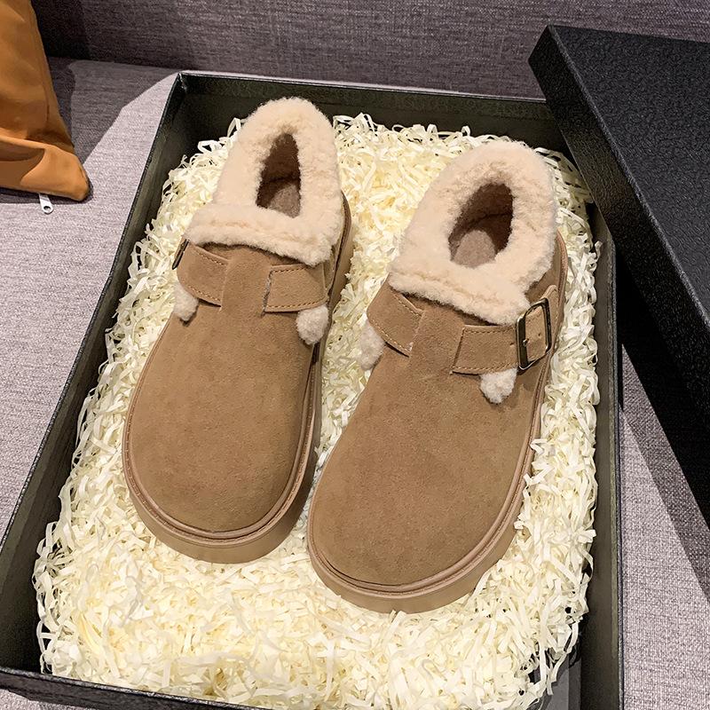 2025 winter thick plush warm cotton shoes plush cotton shoes one pedal suede plush shoes platform cotton shoes