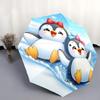 Automatic Open/Close Umbrella with Cute Penguin Sliding On Snowflakes - Winter Theme Compact Travel Umbrella, Portable Folding