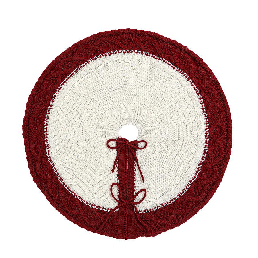 Festive Red & White Diamond Knit Christmas Tree Skirt