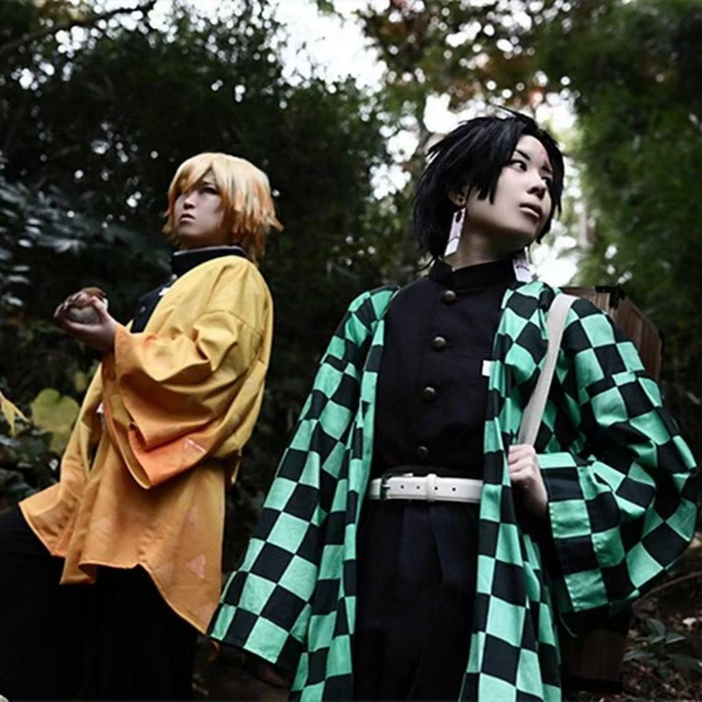 Adult Kids Demon Slayer Corps Kimetsu No Yaiba Kisatsutai Kamado Tanjirou Uniform Agatsuma Zenitsu Cosplay Costume Anime Cloak