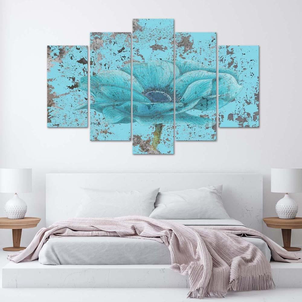 Fem deler bildelerretstrykk Blue Vintage Flower