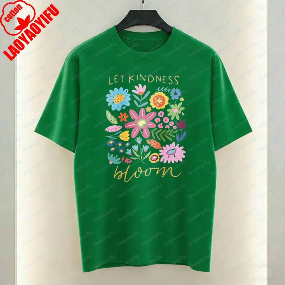 Let Kindness Bloom Art Aesthetic TShirt Colorful Wildflower Graphic Tops Fun Trendy Harajuku Casual Style Cotton Tee for Women