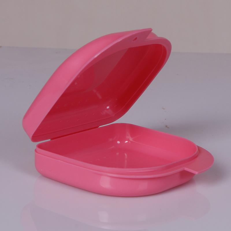 Compact Blue Plastic Denture Cleaning Storage Box with Ventilation Holes