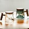 Office Men and Women High Temperature Resistant Glass Green Tea Cup Wooden Tea Water Separation Glass Brew Tea Cup Mountain View Glass Cup