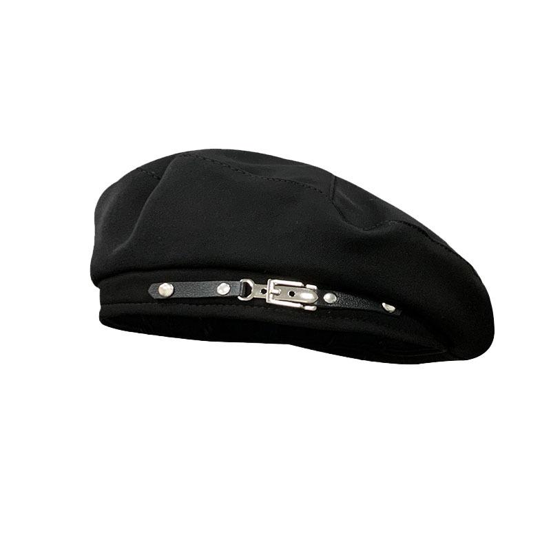 Korean Style Metal Buckle Beret for Women - Retro British-Inspired Painter's Hat
