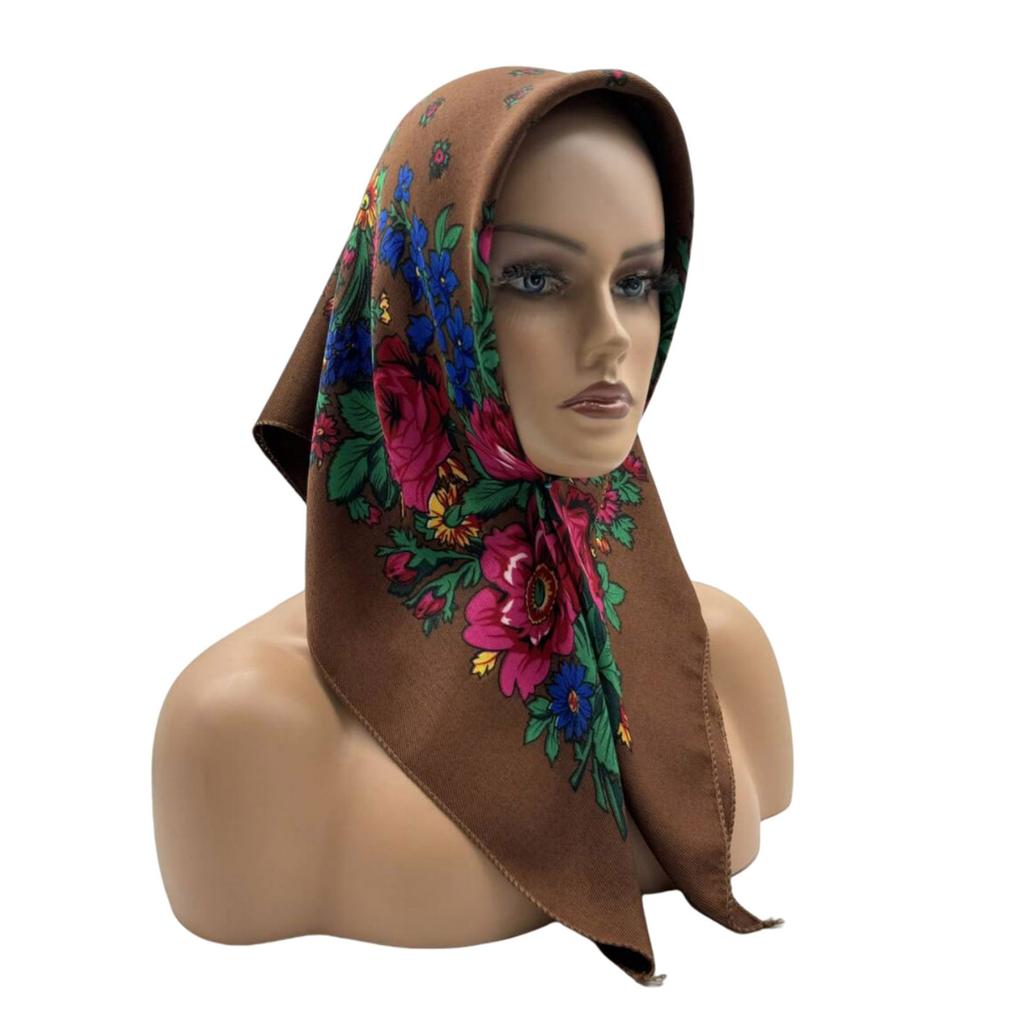 Russian Ethnic Flower Print Headscarf for Women Fashionable and Comfortable Polyester Bandanas Headwrap for Winter Wear