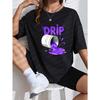 White T-Shirt With Purple Drip Paint Bucket Graphic And Text For Casual Wear