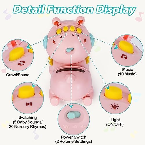 Highttoy Baby Crawling Toy with Lights and Music, Tummy Time Sensory Toy for Infants 3 6 9 Months, Pink