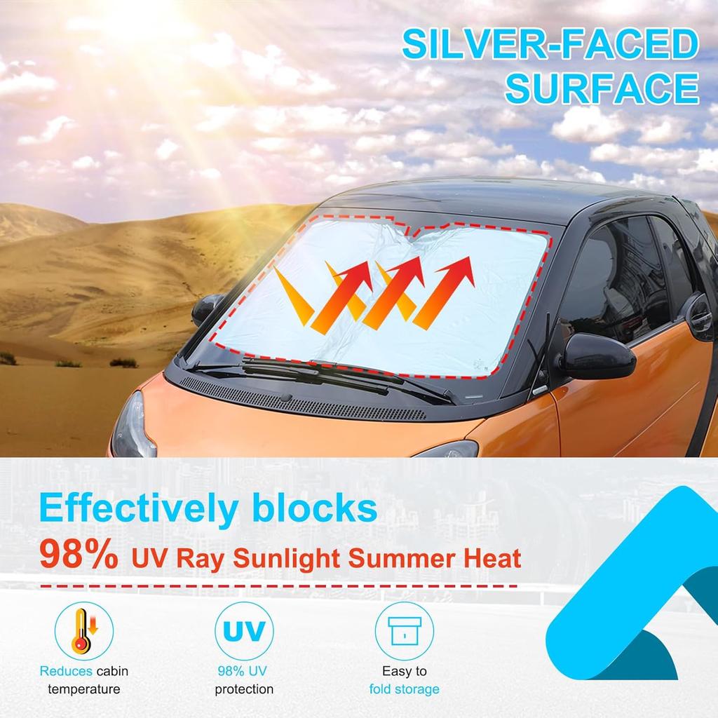 Windshield Sunshade for Benz Smart Fortwo Forfour 453 451 450 2016-2021 Front Window Sun Shade Foldable Reflective Sun Visor Custom Sunscreen UV